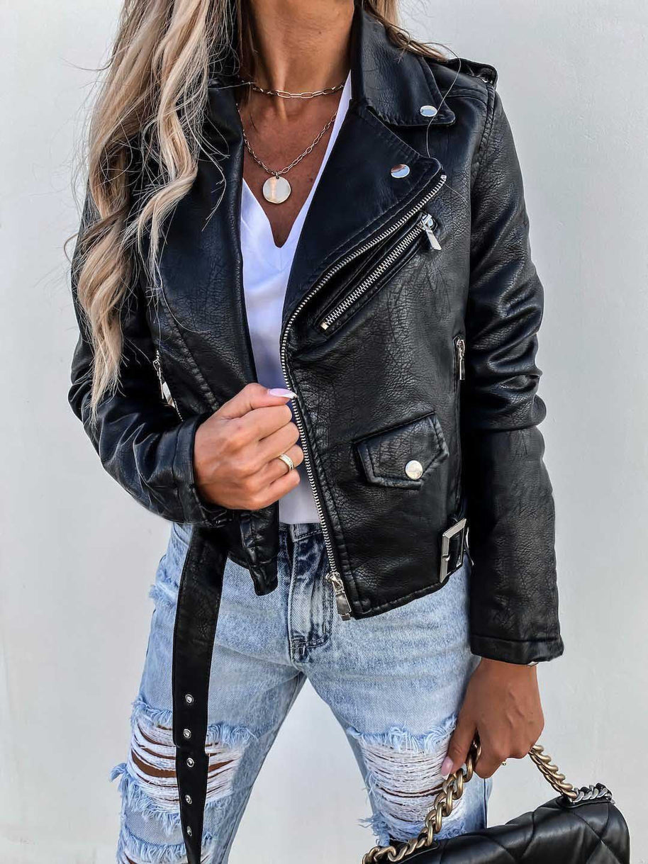 WW-PU-Ledermantel Kurzer Reißverschluss-Jacke