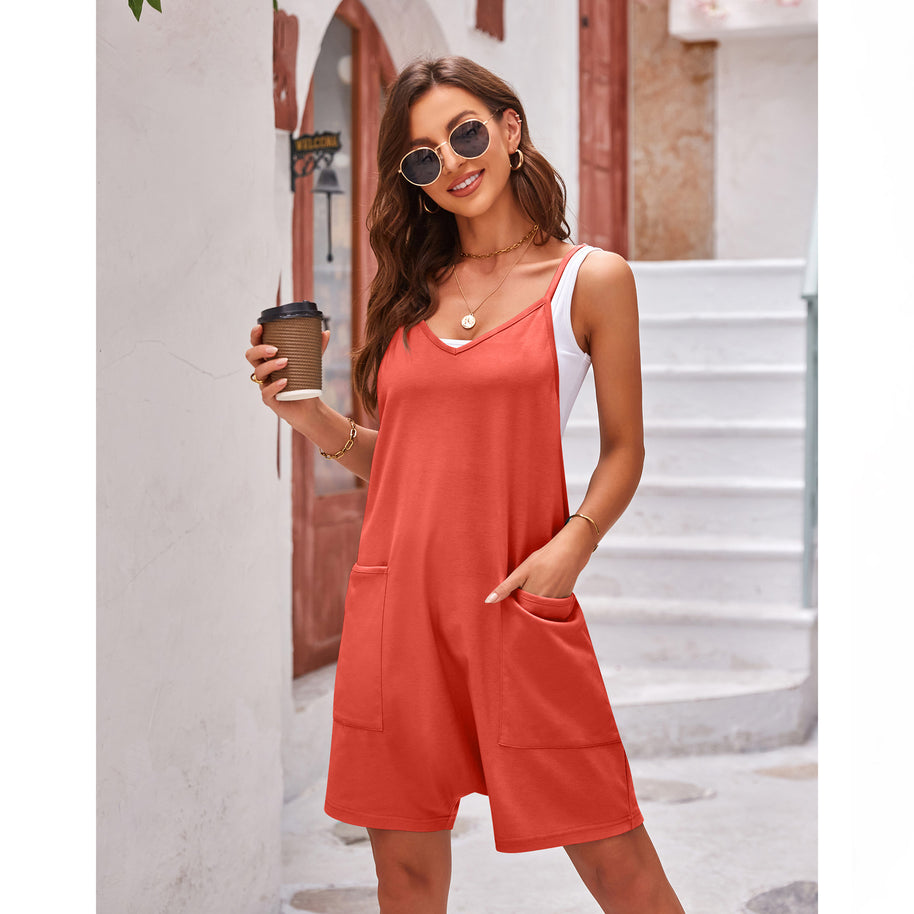 Damen komfortabler Overall mit tiefem Ausschnitt und praktischen Taschen WW