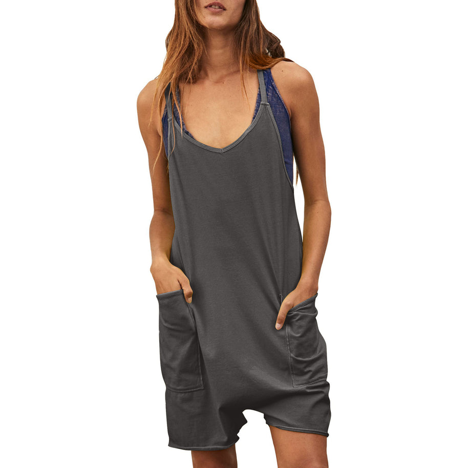 Damen komfortabler Overall mit tiefem Ausschnitt und praktischen Taschen WW