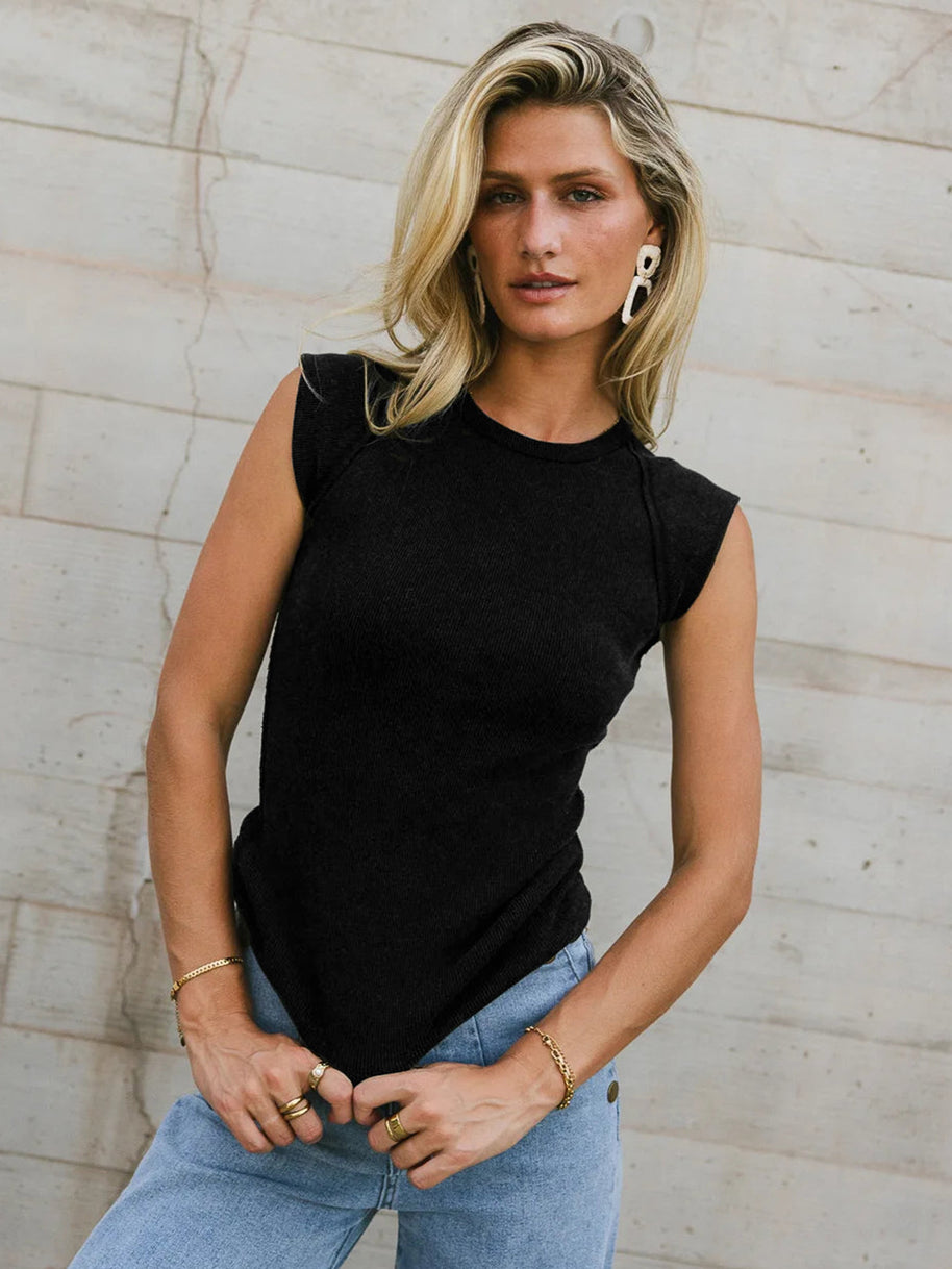 Damen ärmelloses Rippenshirt mit dekorativen Nähten WW