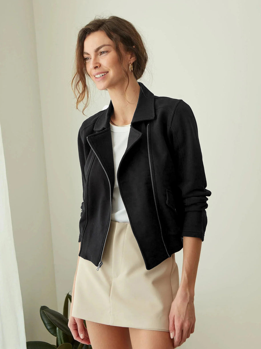 Damen Bikerjacke aus edlem Kunstleder mit modernem Schnitt und feiner Textur WW