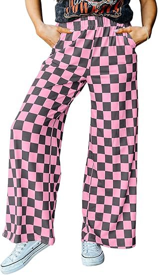 Damen Karierte Palazzo-Hose mit elastischem Bund und praktischen Seitentaschen WW
