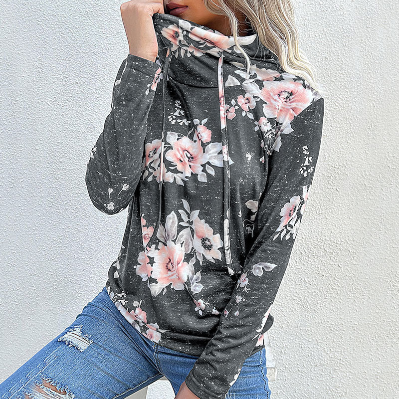 Damen Bluse mit floralem Design und modernem Hoody-Ausschnitt WW