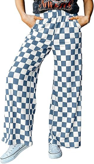 Damen Karierte Palazzo-Hose mit elastischem Bund und praktischen Seitentaschen WW