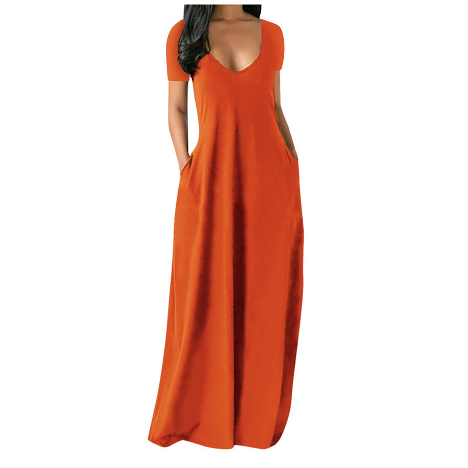 WW | U-Ausschnitt Kurzarm Lockere Passform Maxikleid