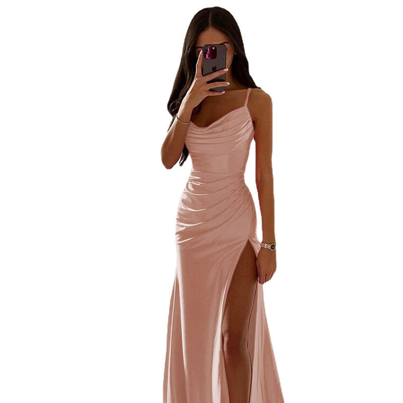 Damen elegantes Maxikleid mit asymmetrischem Schnitt und raffinierten Raffungselementen WW