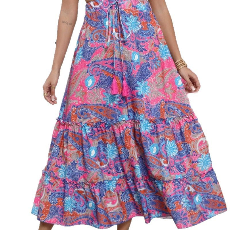 Damen Ausgestellter Maxirock mit Volant-Design und Taillenzug WW