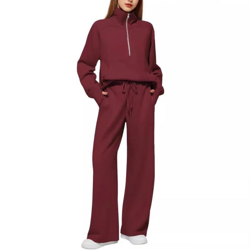 Damen sportliches Sweatset mit hohem Kragen und weitem Bein WW