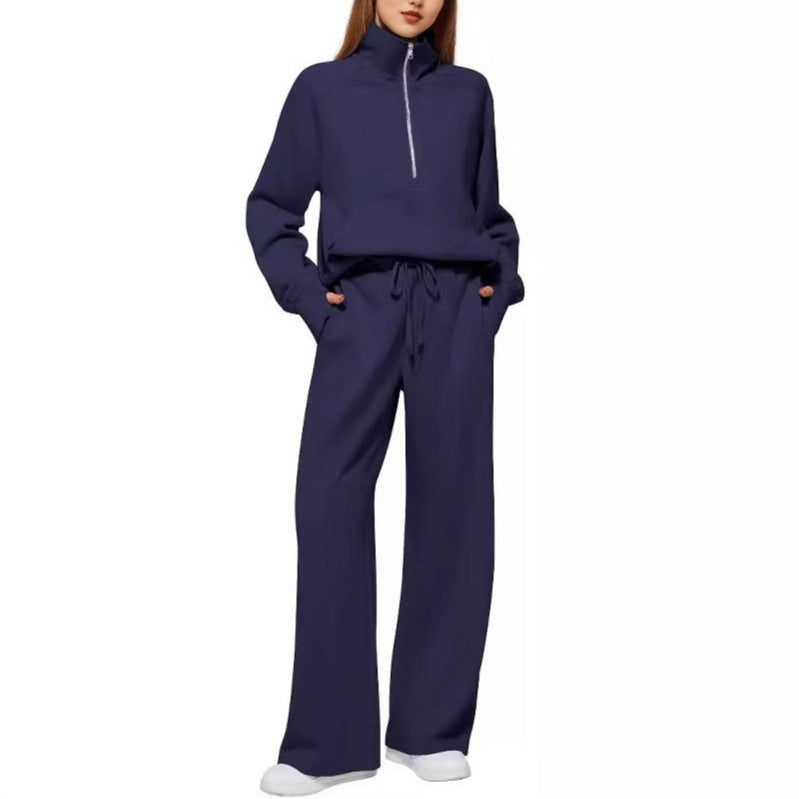 Damen sportliches Sweatset mit hohem Kragen und weitem Bein WW