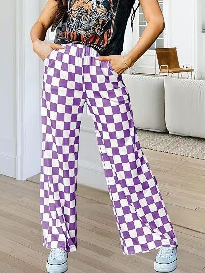 Damen Karierte Palazzo-Hose mit elastischem Bund und praktischen Seitentaschen WW