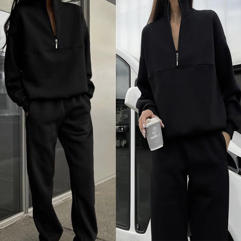 Damen entspannter Oversized Pullover mit halbem Reißverschluss und bequemen Bündchen WW