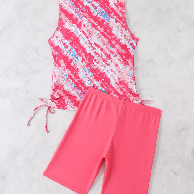 Damen Sportliches Tankini-Set mit modischem Wasserfarbmuster und bequemen Shorts WW