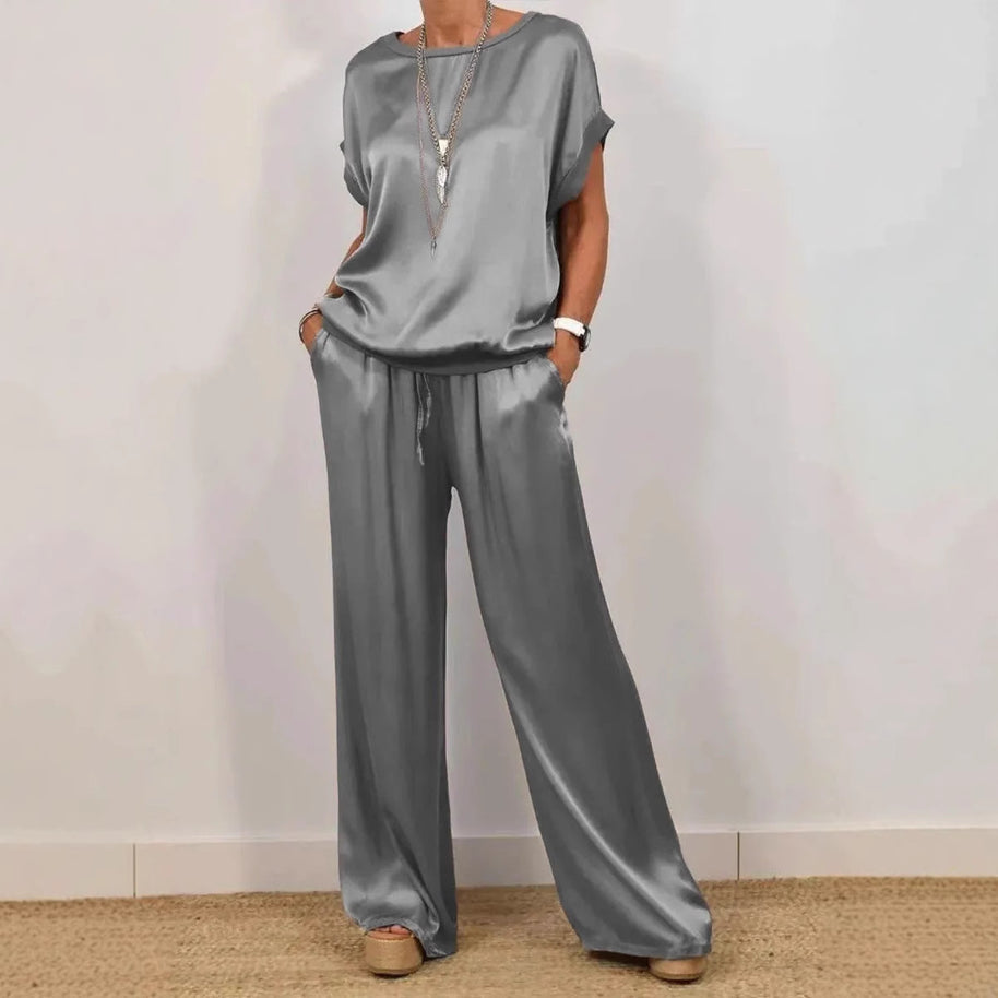 Damen elegantes Lounge-Set mit fließendem Schnitt und elastischem Bund WW