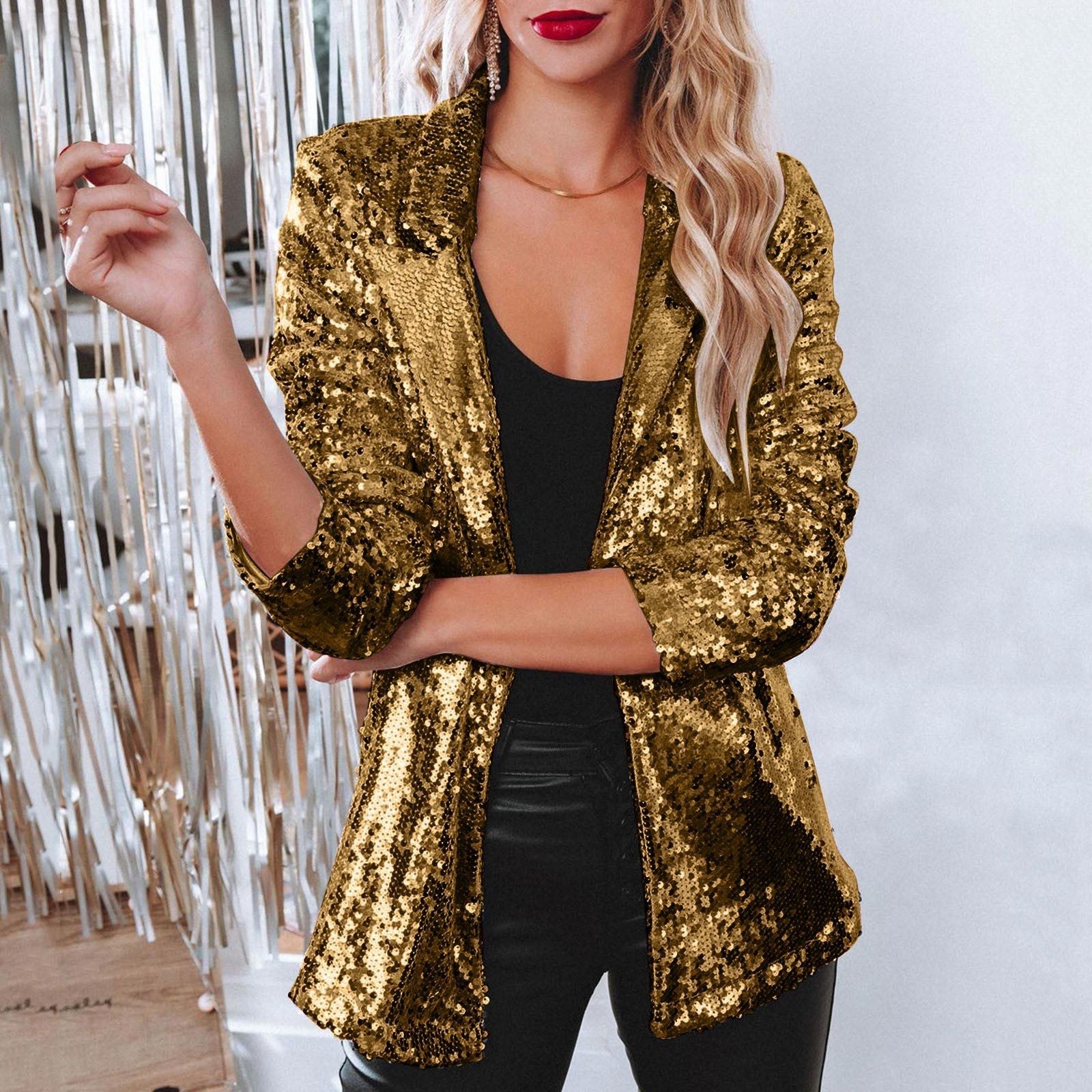 Damen eleganter Paillettenblazer mit schimmerndem Finish WW