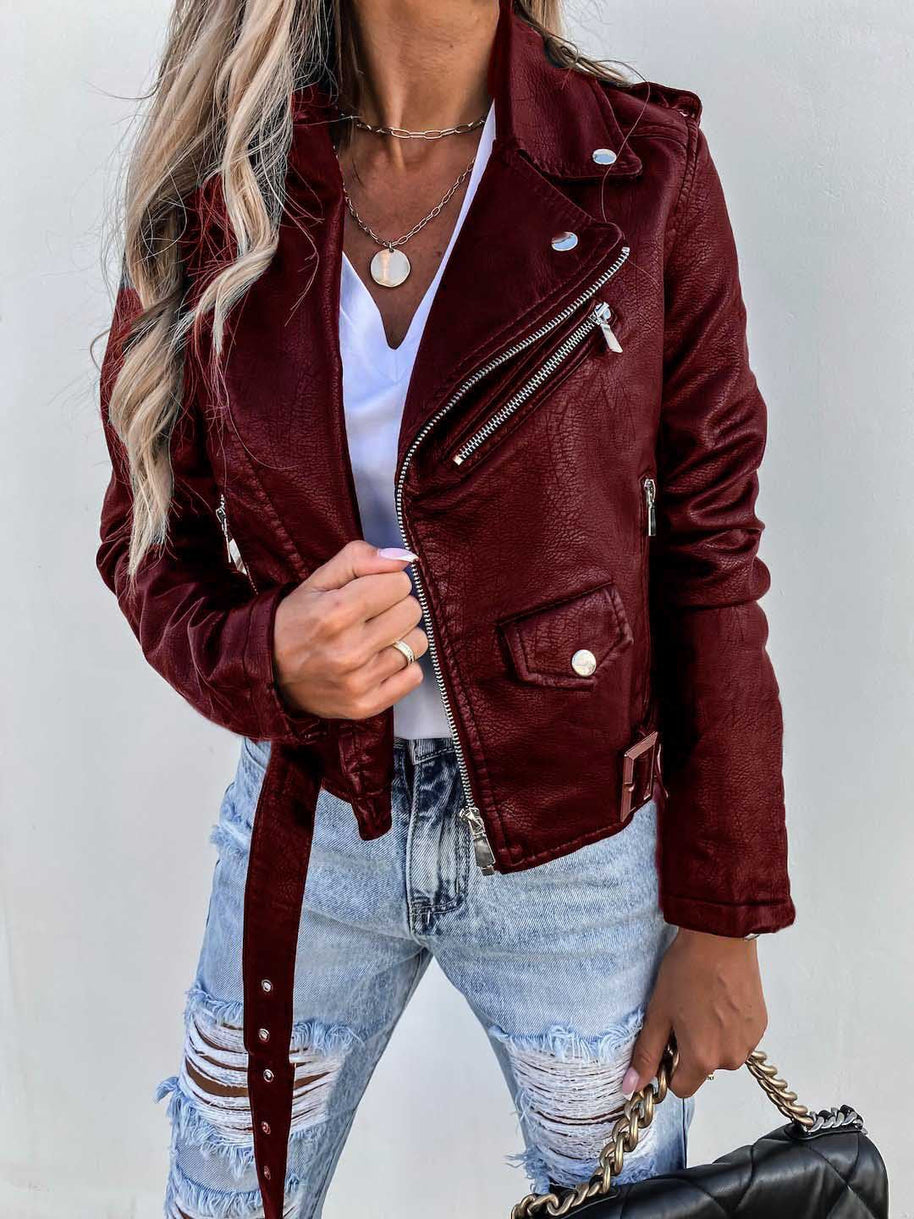 WW-PU-Ledermantel Kurzer Reißverschluss-Jacke