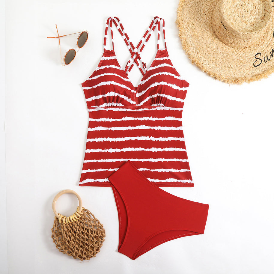 Damen Tankini mit verstellbaren Trägern und elegantem Streifenmuster WW