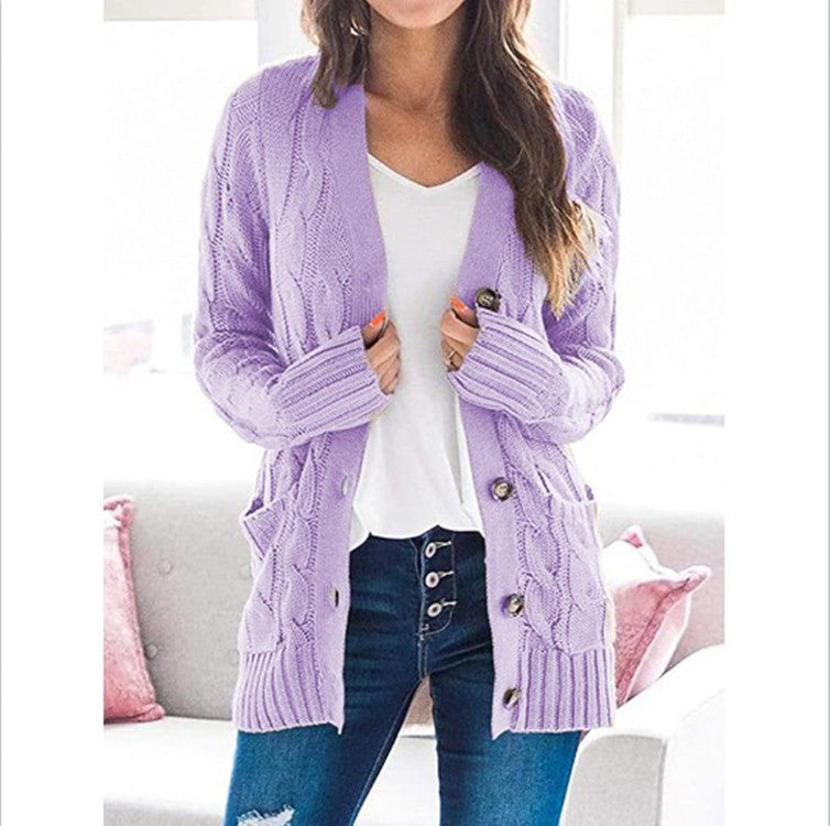 Damen Strickjacke mit grobem Zopfdesign und praktischen Taschen WW