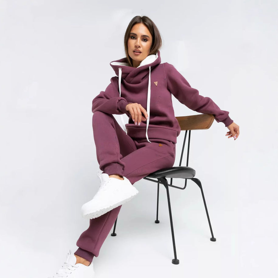 Damen Sportliches Hoodie-Set mit hohem Kragen WW