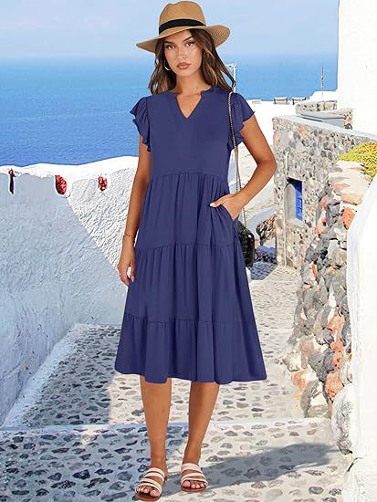 Damen Freizeit-Maxikleid mit überraschenden Rüschendetails und praktischen Taschen WW