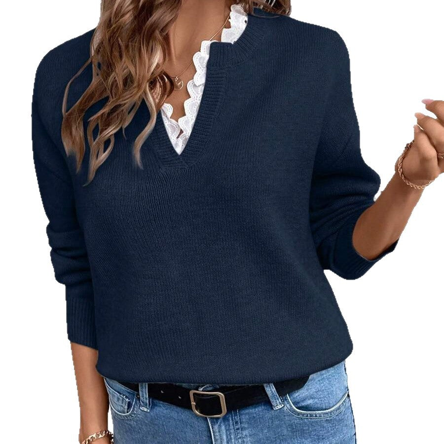 Damen Strickpullover mit elegantem Lagenlook und Rüschenkragen WW