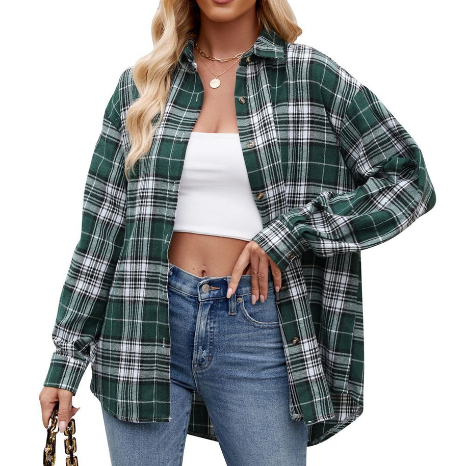 Damen Karierte Oversized Hemdbluse WW