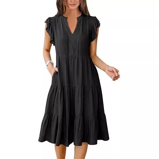 Damen Freizeit-Maxikleid mit überraschenden Rüschendetails und praktischen Taschen WW