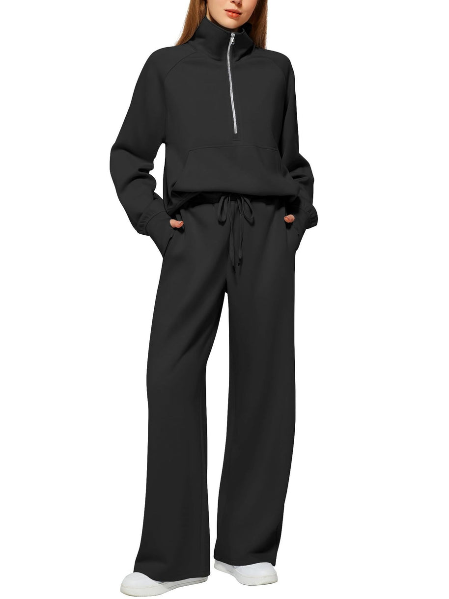 Damen sportliches Sweatset mit hohem Kragen und weitem Bein WW