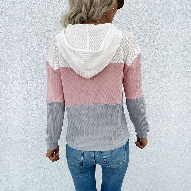 Damen Freizeit Hoodie mit strukturiertem Material und modischem Farbblockdesign WW