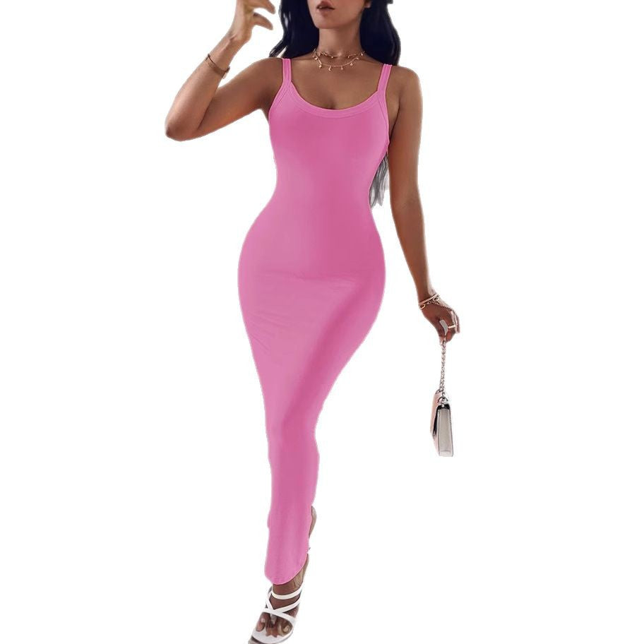 Damen figurbetontes Maxikleid mit schmalen Trägern und raffiniertem Schnitt WW