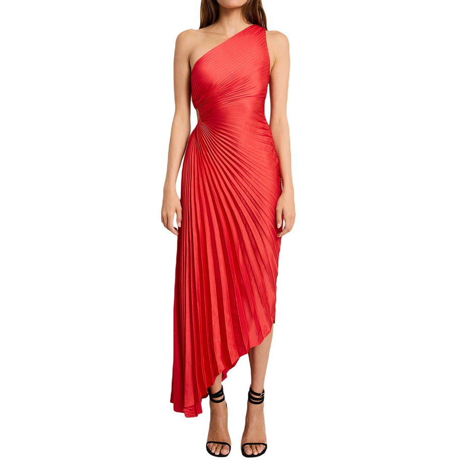 WW | One Shoulder Plissee Midi Kleid