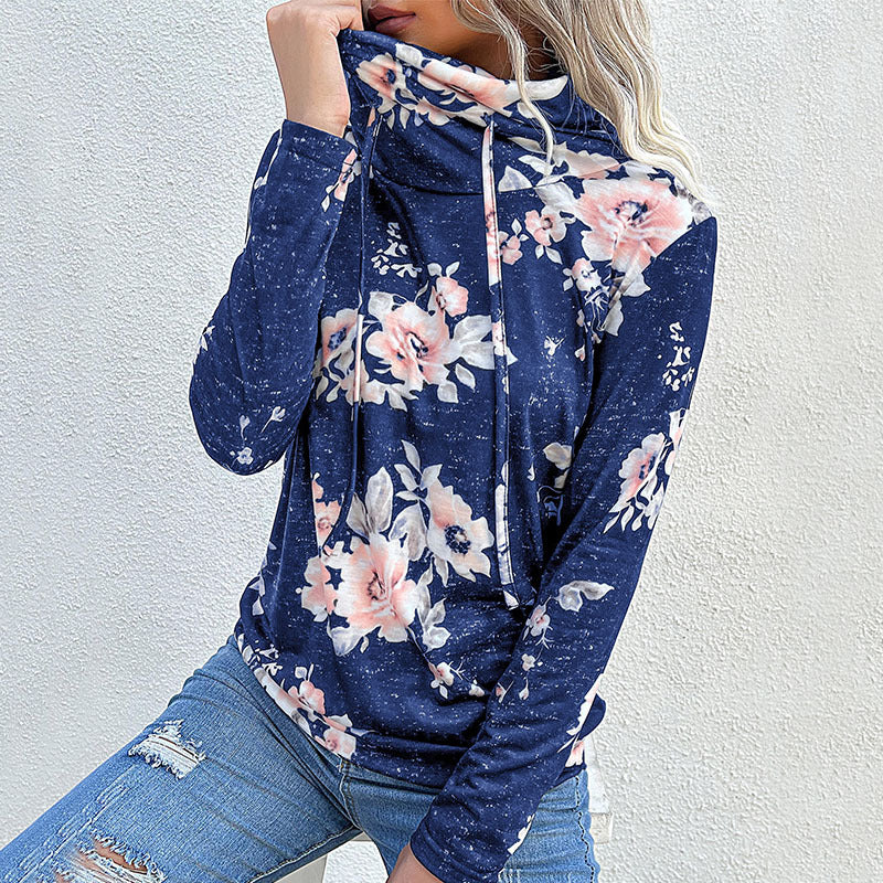 Damen Bluse mit floralem Design und modernem Hoody-Ausschnitt WW