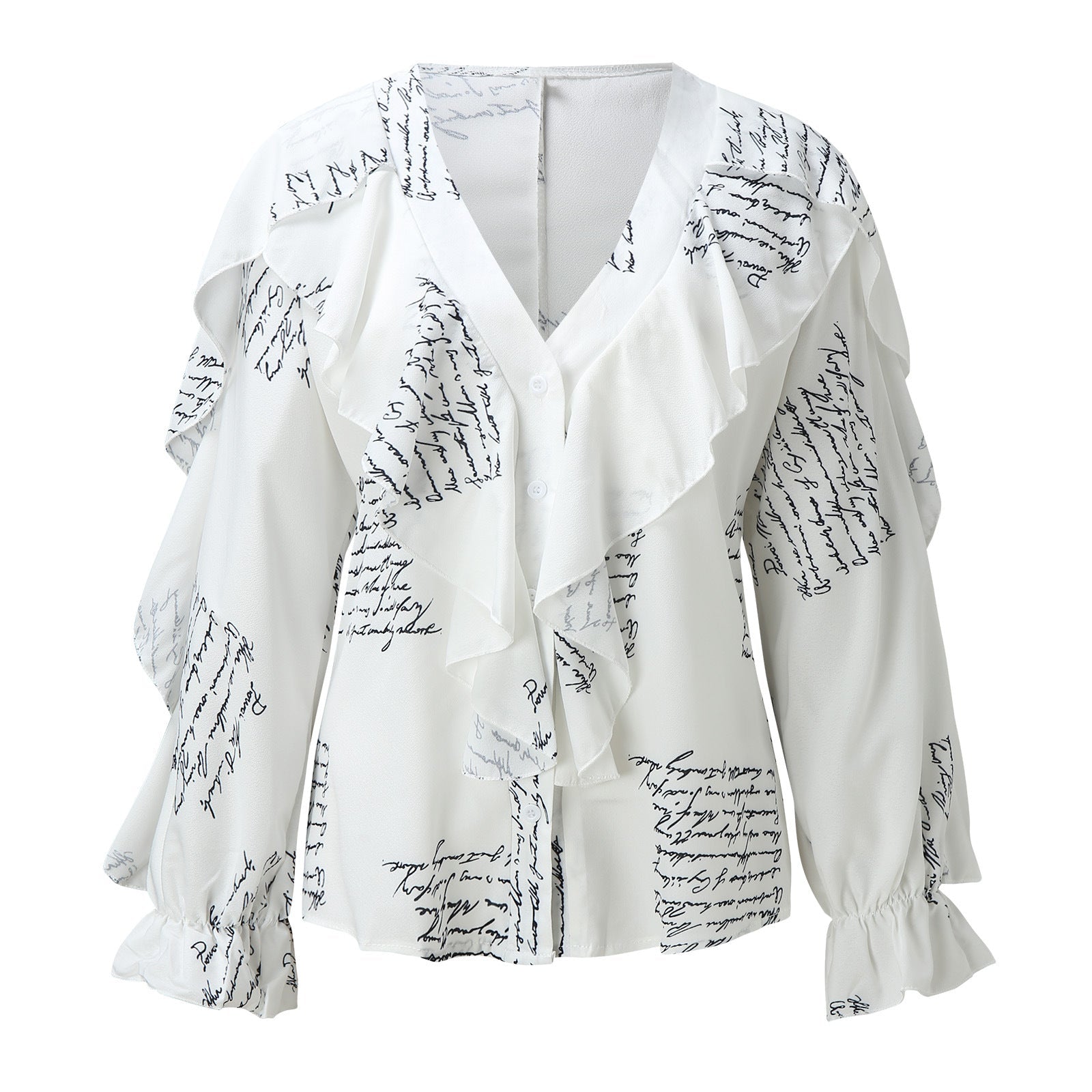 WW | Chiffon V-Ausschnitt Langarmshirt