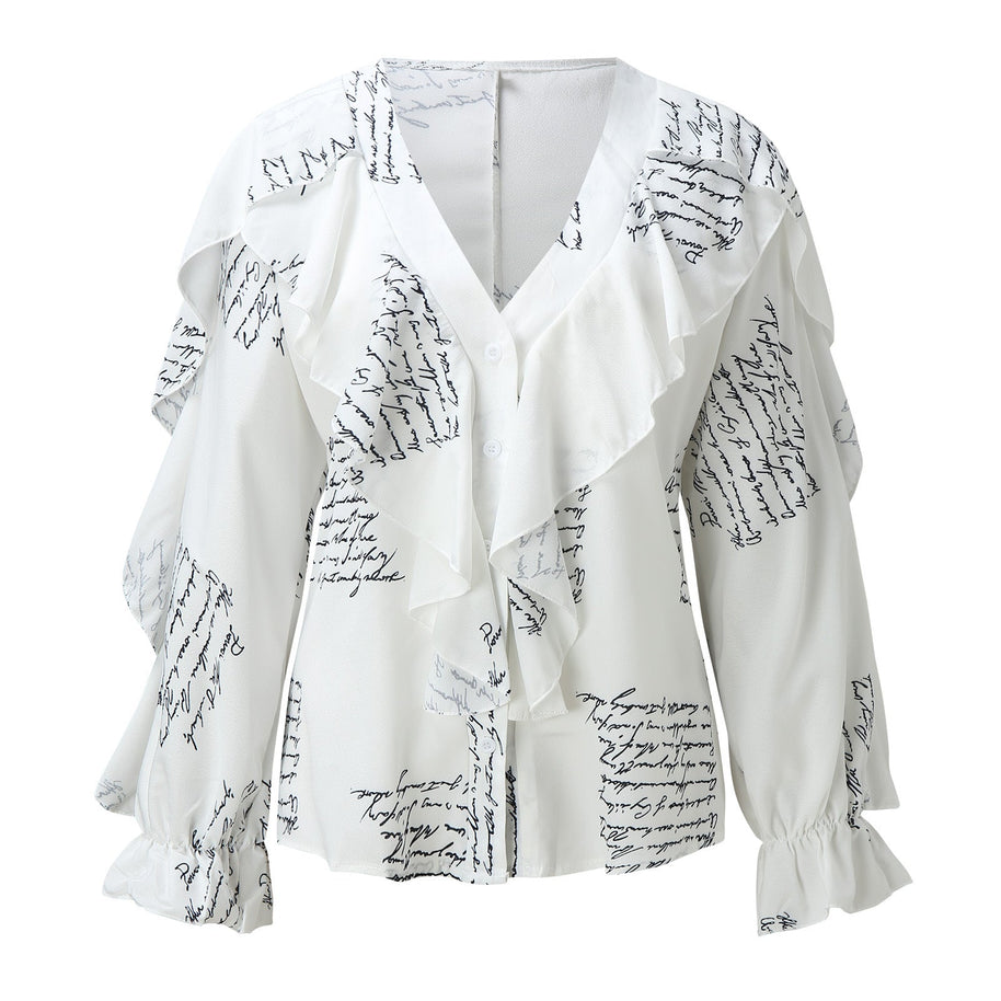 WW | Chiffon V-Ausschnitt Langarmshirt