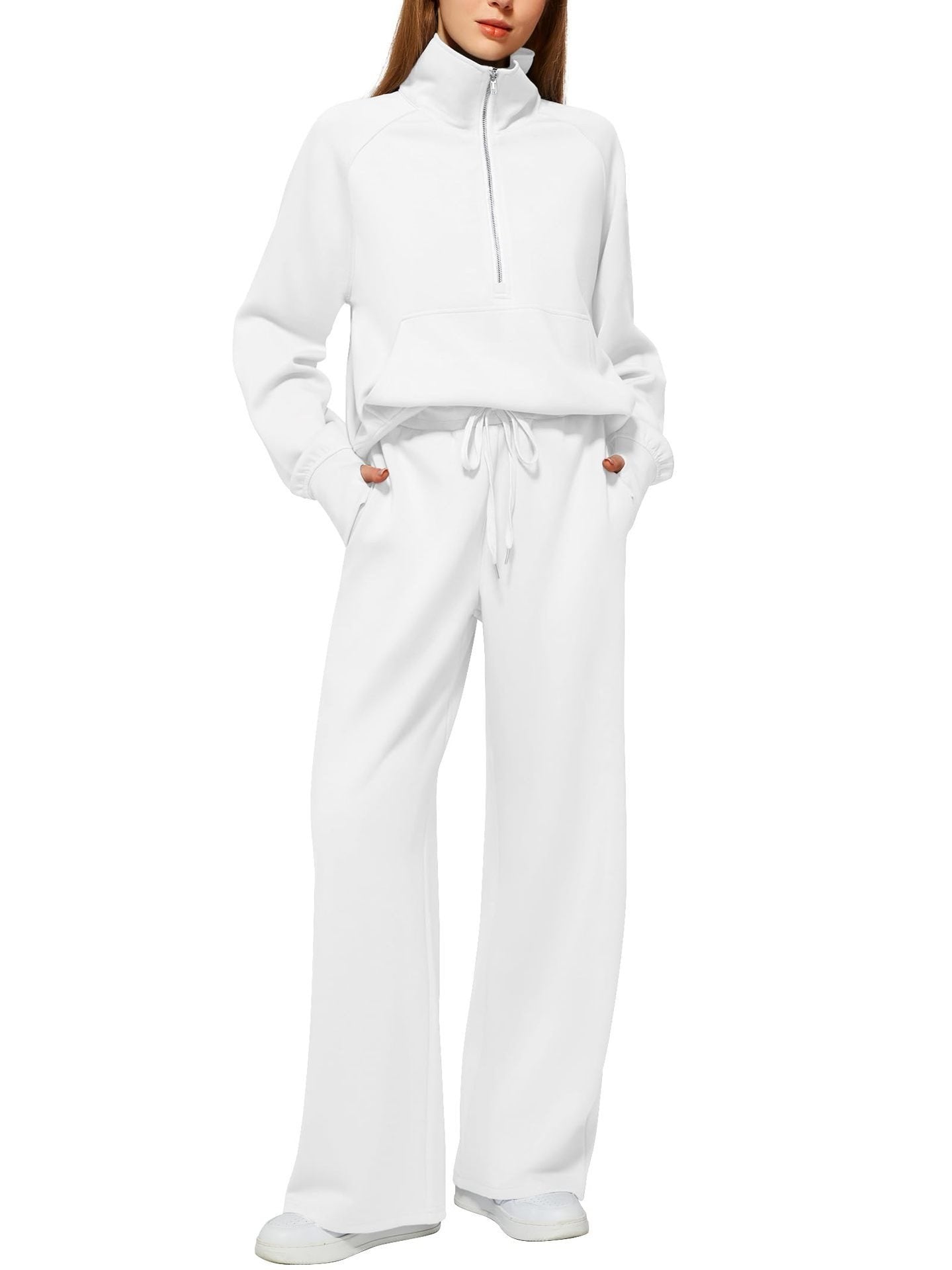 Damen Sportliches Fleece-Kombinationsset mit hohem Kragen und seitlichen Taschen WW