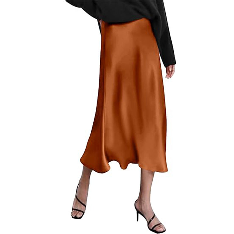 Damen eleganter Midi-Rock aus satinierter Viskose mit fließendem Fall WW