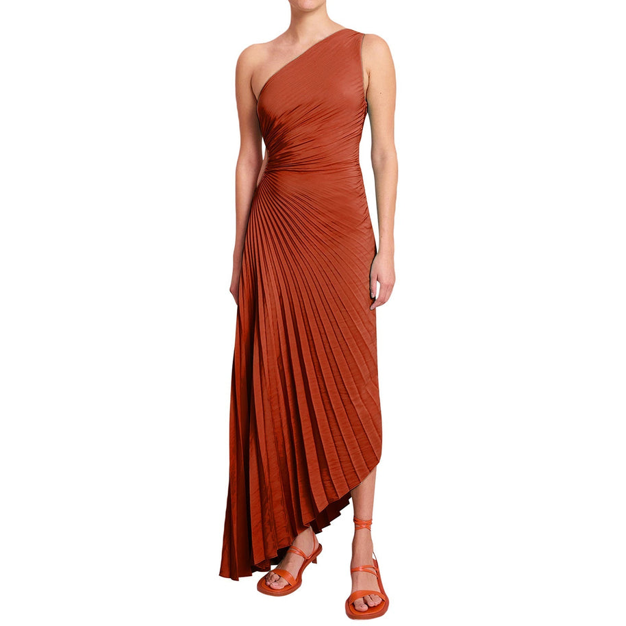 WW | One Shoulder Plissee Midi Kleid