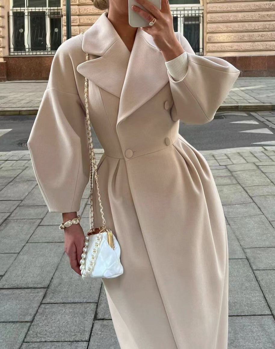 Damen Maximaler Oversized Mantel mit Schulterschultern und Doppelreihe WW