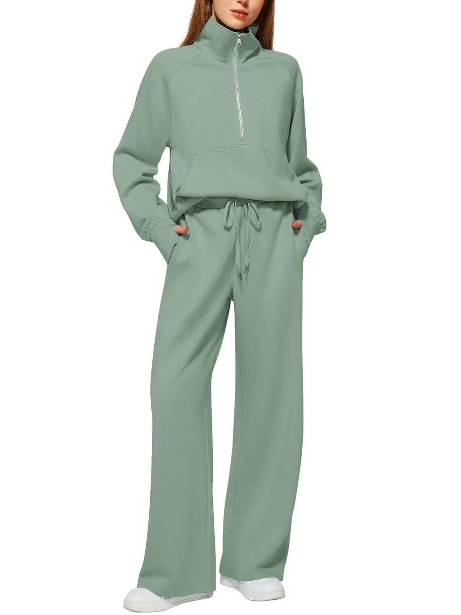 Damen sportliches Sweatset mit hohem Kragen und weitem Bein WW
