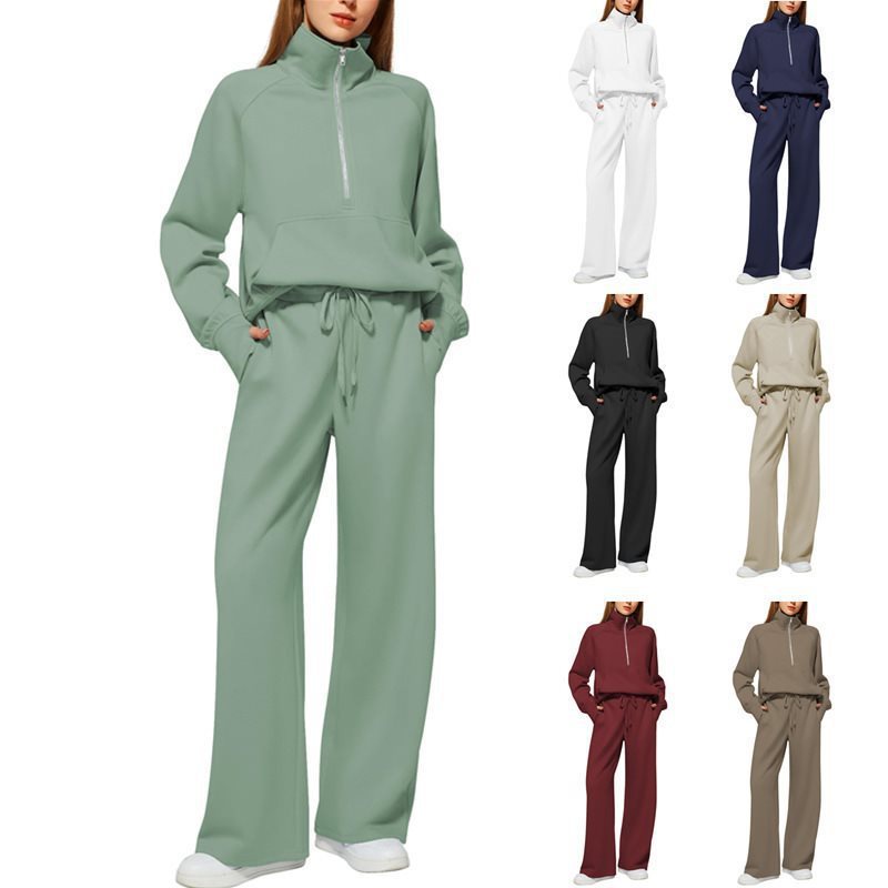 Damen Sportliches Fleece-Kombinationsset mit hohem Kragen und seitlichen Taschen WW