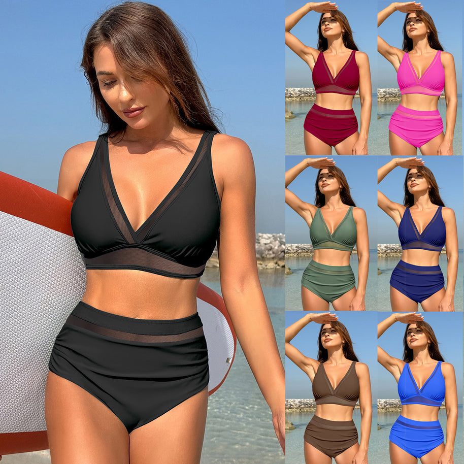 Damen Bikini-Set mit hohem Bund und transparenter Detailverarbeitung WW
