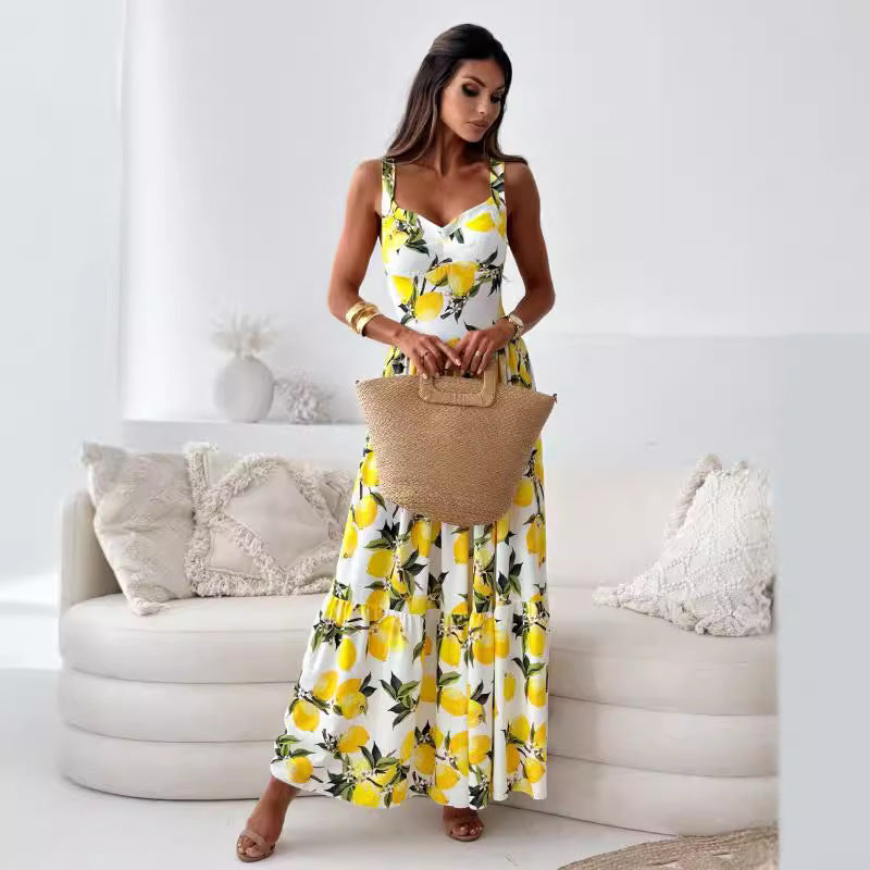 WW | Bedrucktes Elastisches Taillenloses Statement Maxi Kleid