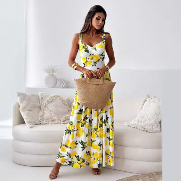 WW | Bedrucktes Elastisches Taillenloses Statement Maxi Kleid