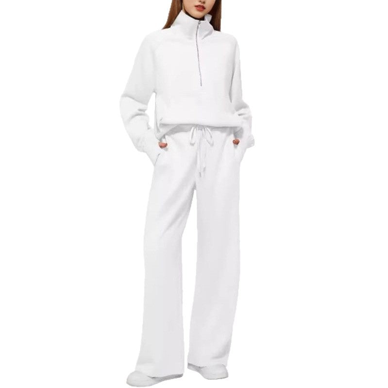 Damen sportliches Sweatset mit hohem Kragen und weitem Bein WW