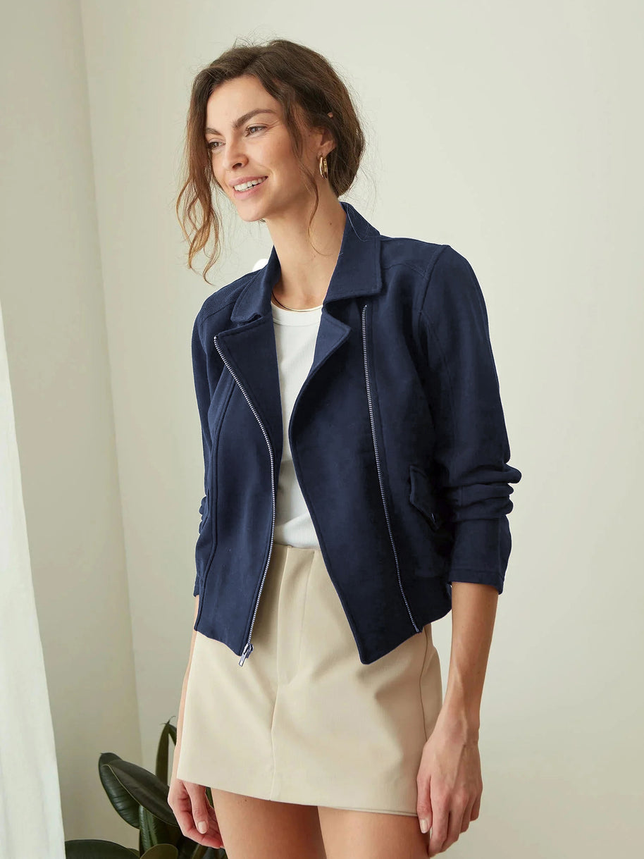 Damen Bikerjacke aus edlem Kunstleder mit modernem Schnitt und feiner Textur WW
