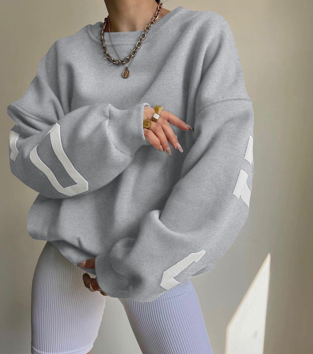 Damen lässiger Oversized Sweater mit kontrastierenden Ärmeln WW