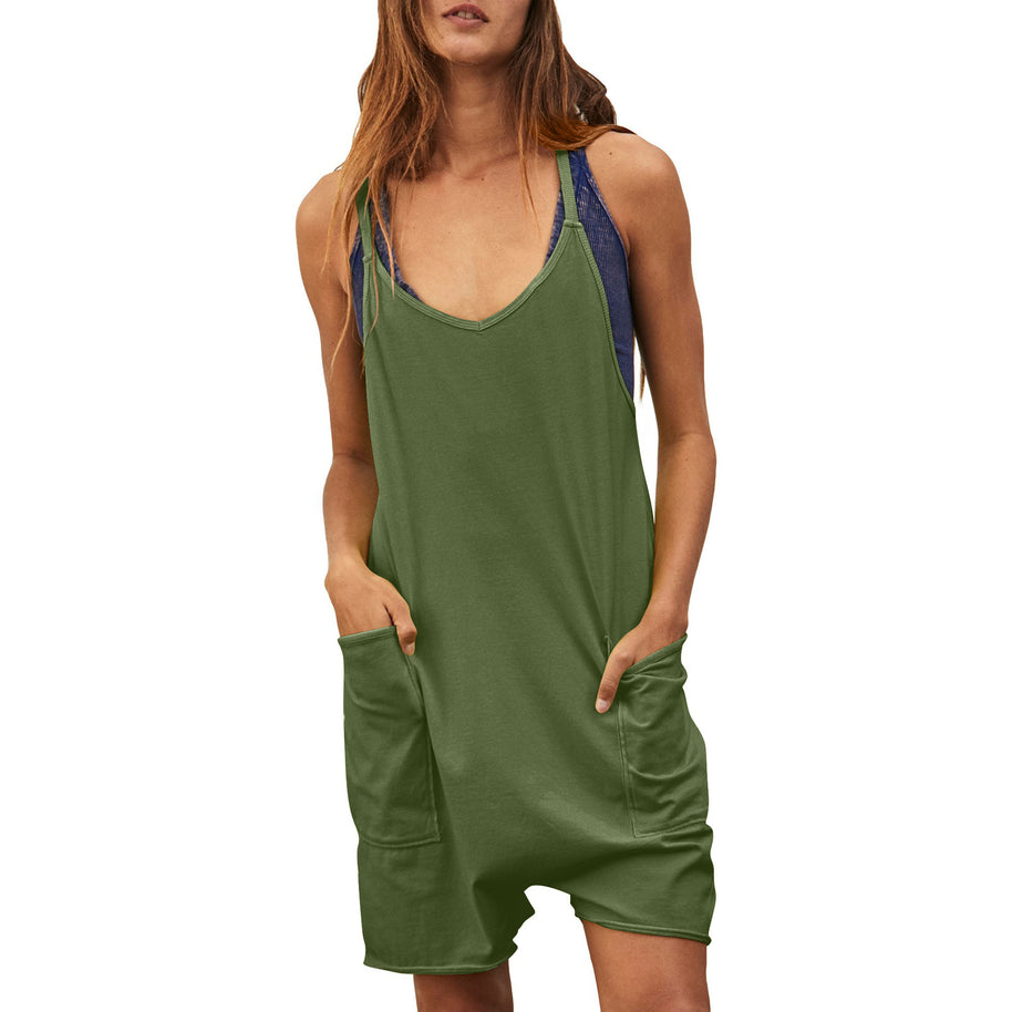 Damen komfortabler Overall mit tiefem Ausschnitt und praktischen Taschen WW