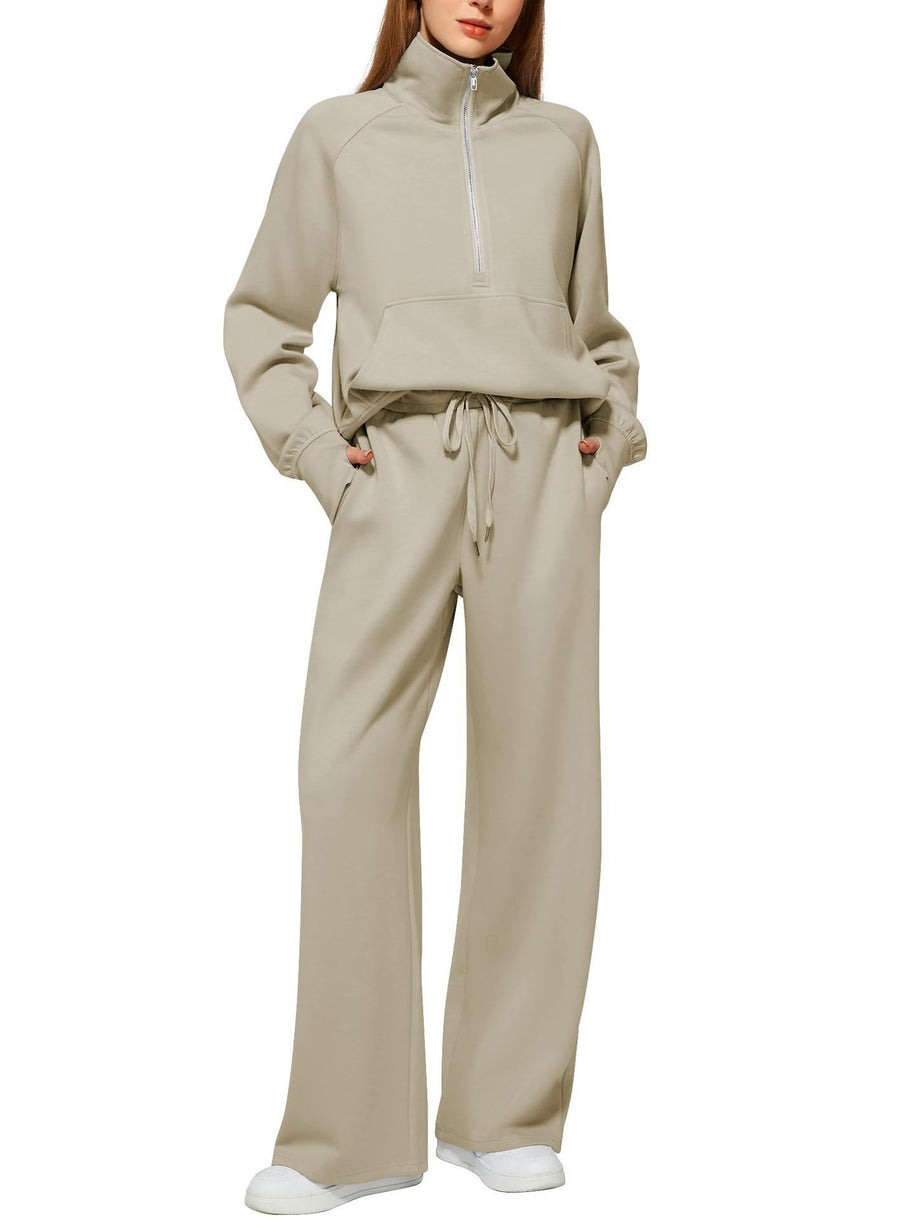 Damen sportliches Sweatset mit hohem Kragen und weitem Bein WW