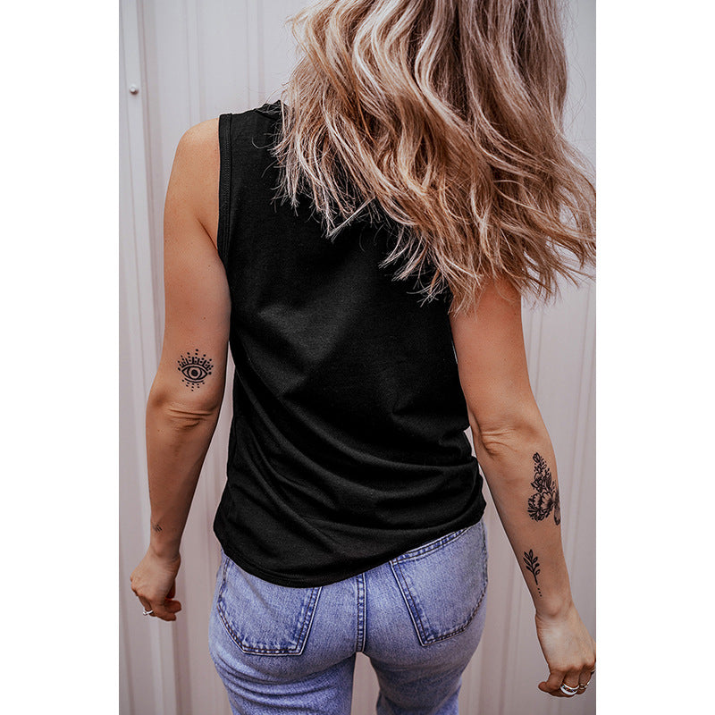 Damen ärmelloses Blusenshirt mit Knopfleiste und Brusttasche WW