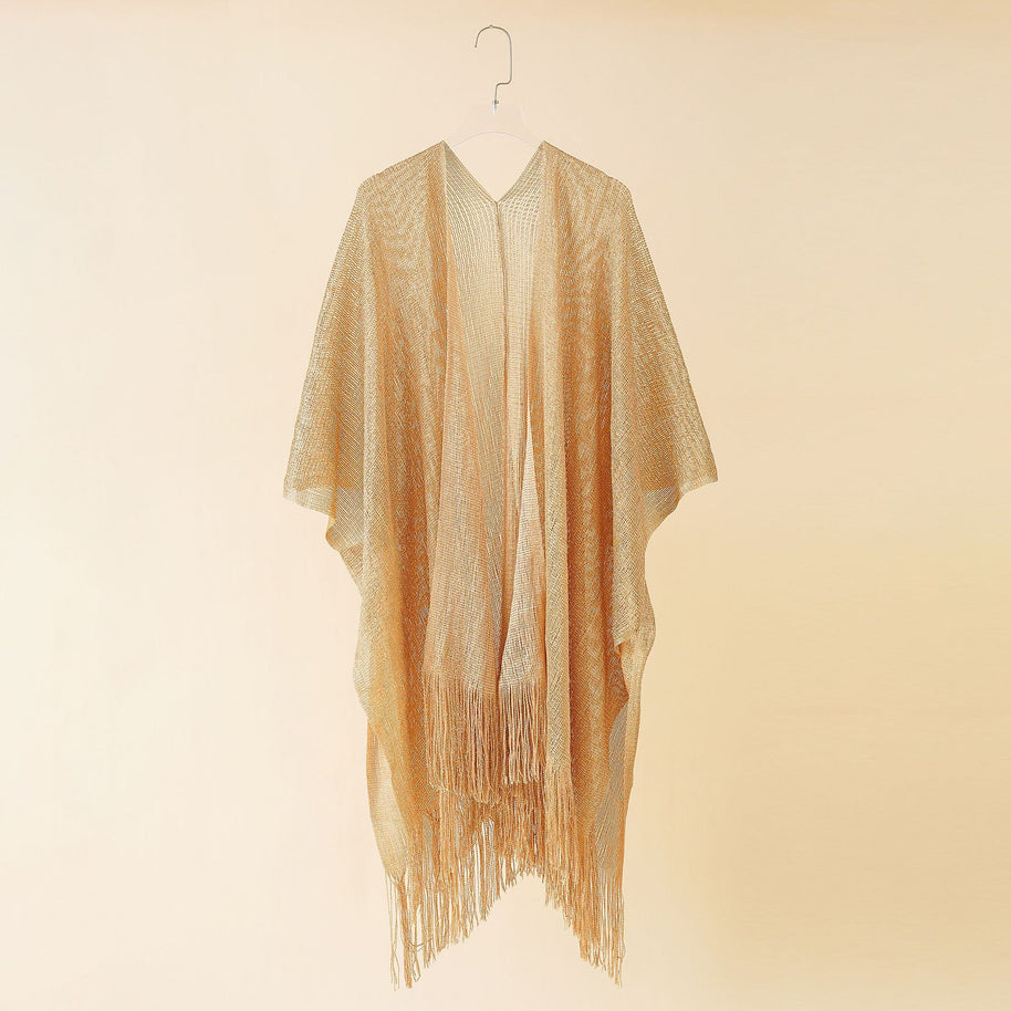 Damen Fransen-Kimono aus transparenter, luftiger Struktur WW