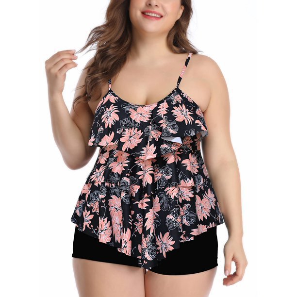 Damen Tankini-Set mit charmantem Flatteroberteil und bequemen Shorts WW